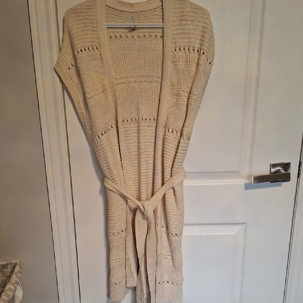 Joie Cream Open-Knit‎ Belted Sleeveless Cardigan